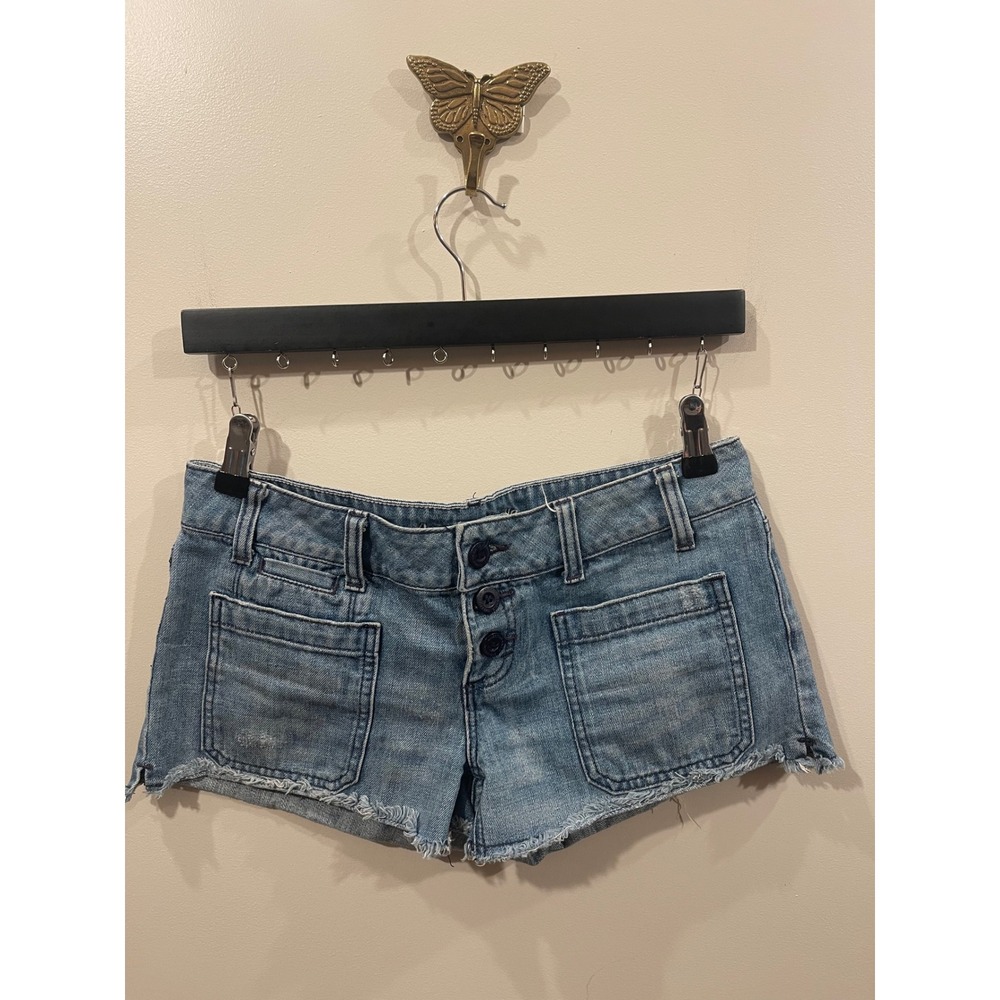 American Eagle Denim Shorts Womens 4 Blue Button Fly Cutoff Low Rise Distress